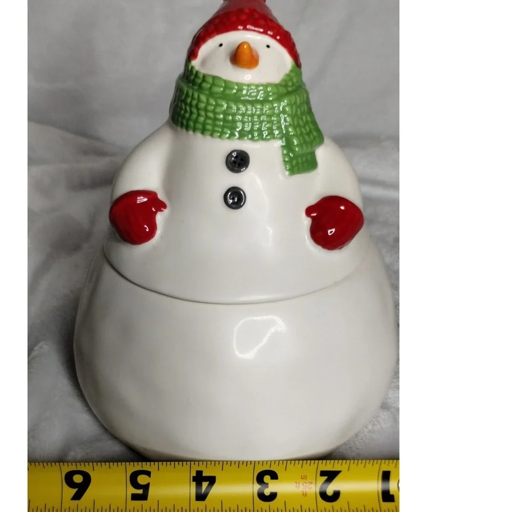 Hallmark Snowman Cookie Jar Red Hat Green Scarf Ceramic Christmas Kitchen Decor‎